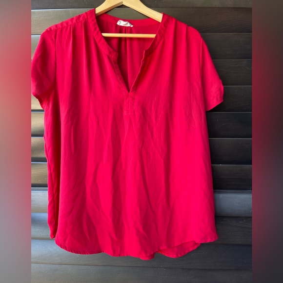 Pleione Tops - Pleione Red Women’s Large Short sleeve Blouse